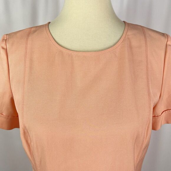 Theory Inessa Apricot Short Sleeve Exposed Gold Back Zipper Sheath Dress 10 - Picture 4 of 12
